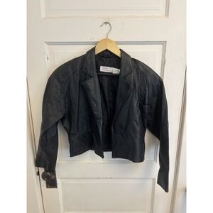 Avon Fashions Vintage 80s Women's Black Leather Cropped Moto Jacket Size XS